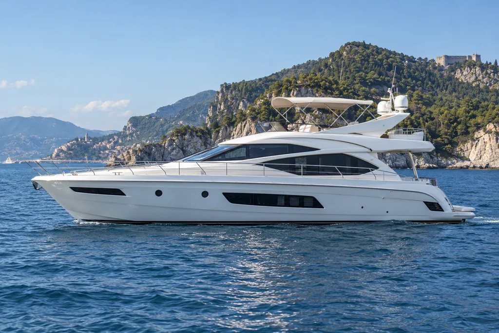 Motor yacht viewed from the water near La Spezia