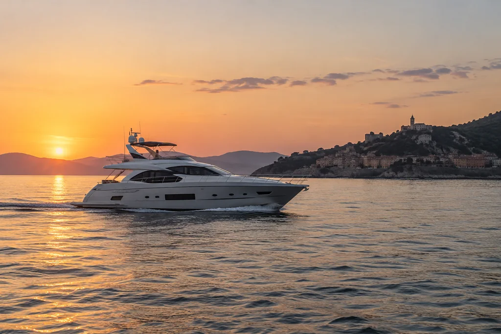 Yacht nella luce serale al largo di La Spezia